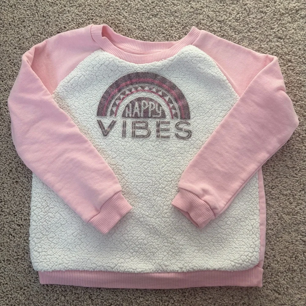 Gymboree Pink and White Happy Vibes Girls Sweatshirt Size 7-8